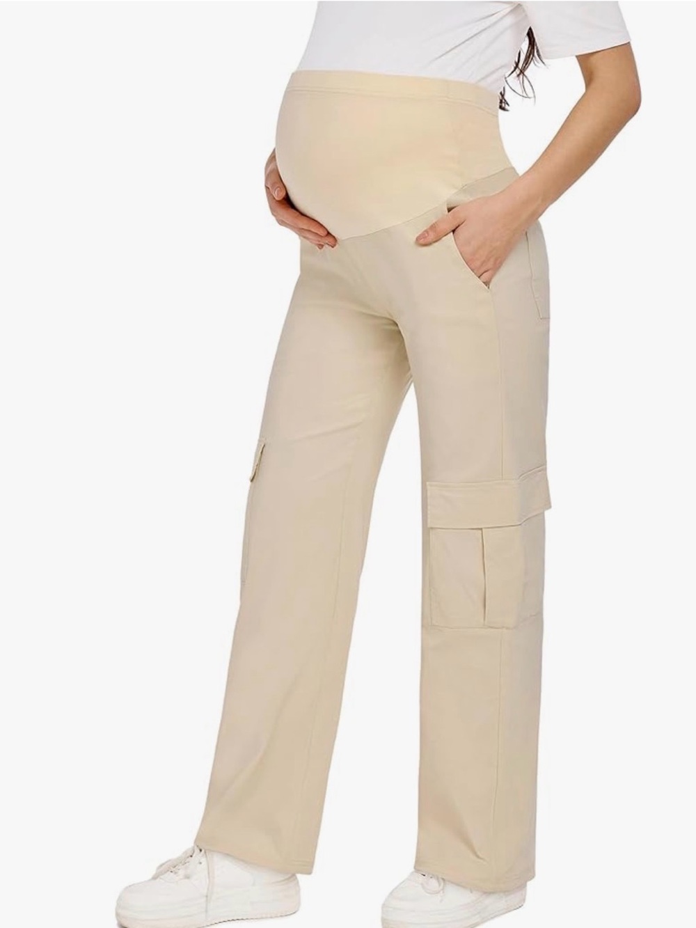 Maternity Cargo Pants with 6 Pockets Quick-Dry Pants Over Belly Comfy Stretchy